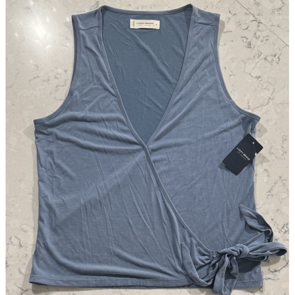 NWT Lucky Brand Sleeveless Sandwash Wrap Tank Top Womens Medium Blue 7W65837